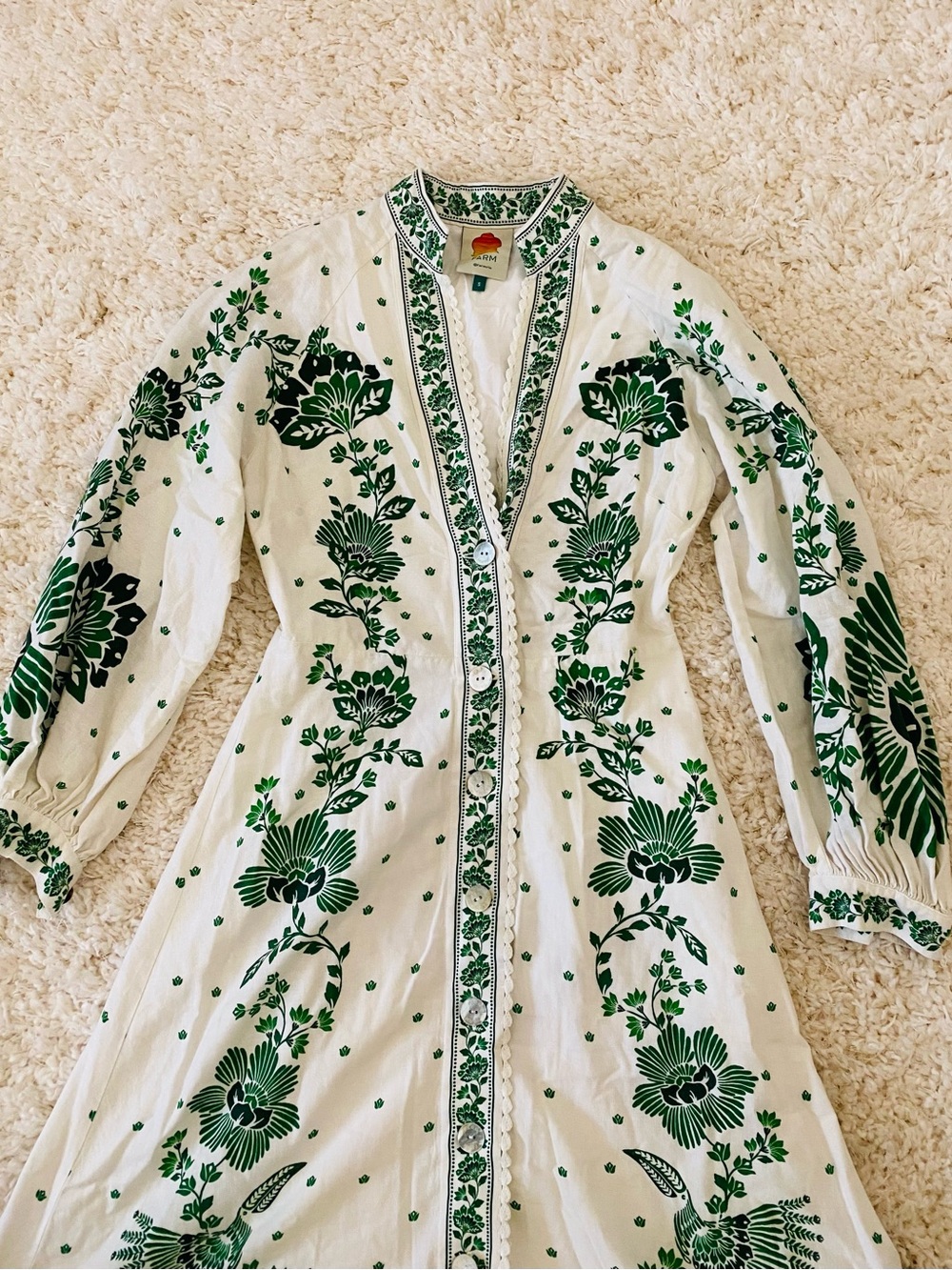 Farm Rio Forest Soul Long Sleeve Green and White Floral Maxi Dress - Picture 3 of 10